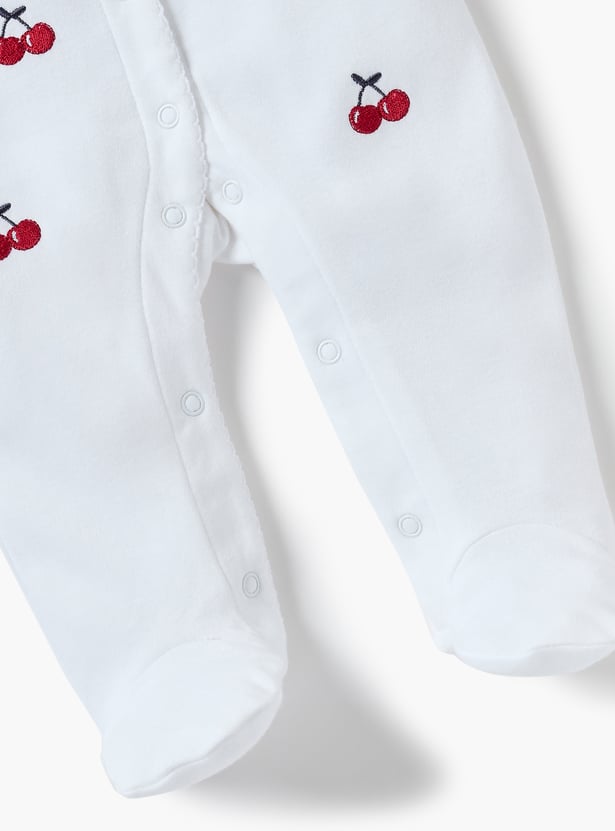 Juniors Cherry Embroidered Sleepsuit with Collar