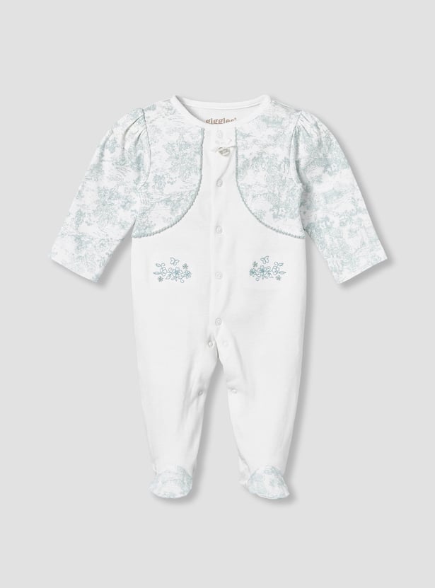 Giggles Floral Embroidered Long Sleeve Sleepsuit