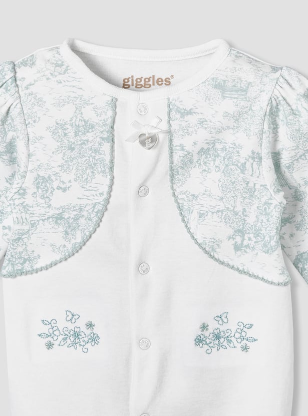 Giggles Floral Embroidered Long Sleeve Sleepsuit