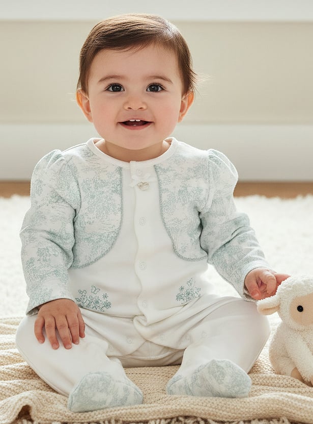 Giggles Floral Embroidered Long Sleeve Sleepsuit