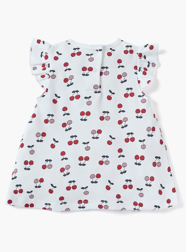 Juniors Cherry Print Dress with Bow Detail