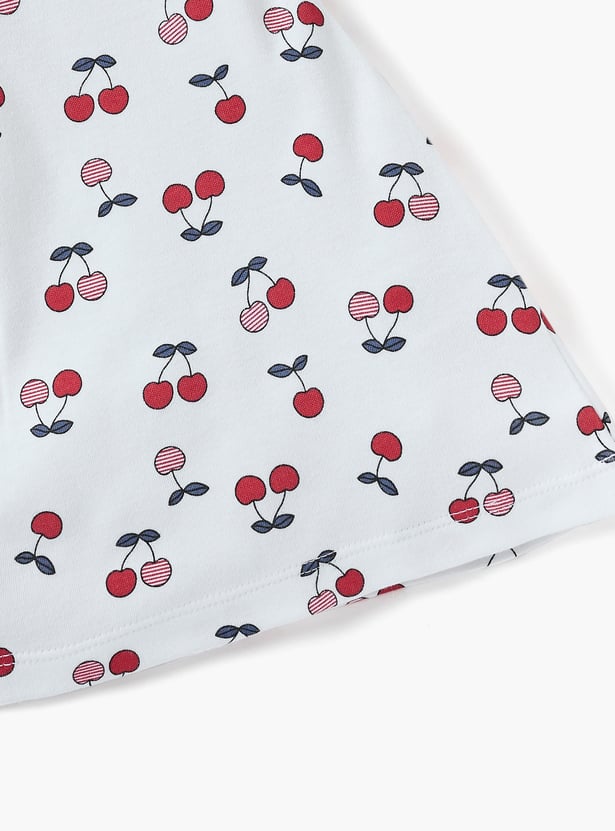 Juniors Cherry Print Dress with Bow Detail