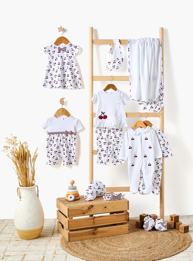 Juniors Cherry Print Dress with Bow Detail