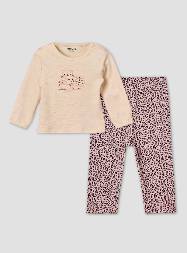 Juniors Printed T-shirt with Pyjamas Set