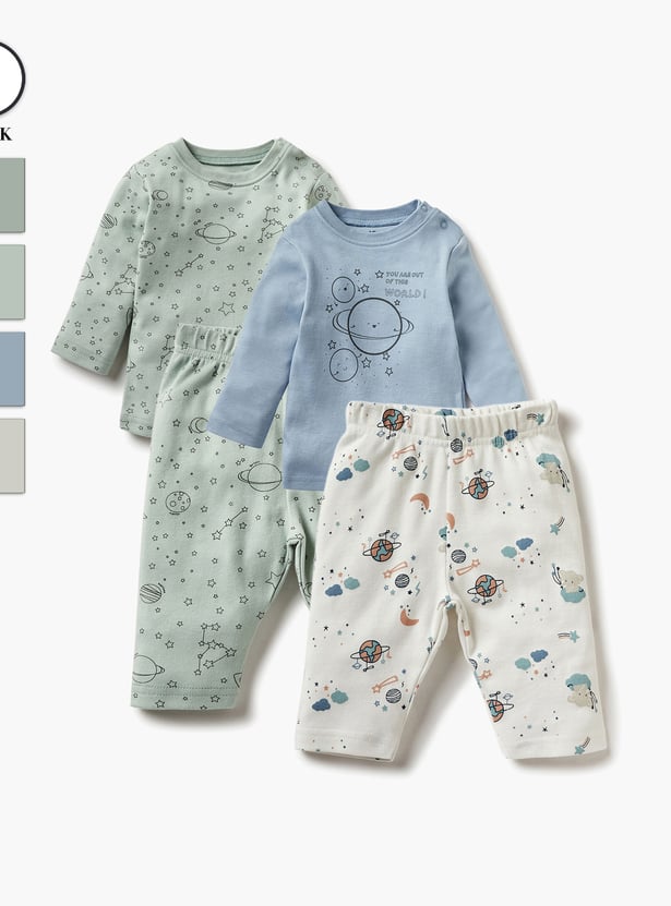 Juniors Space Print T-shirt with Pyjama - Set of 2