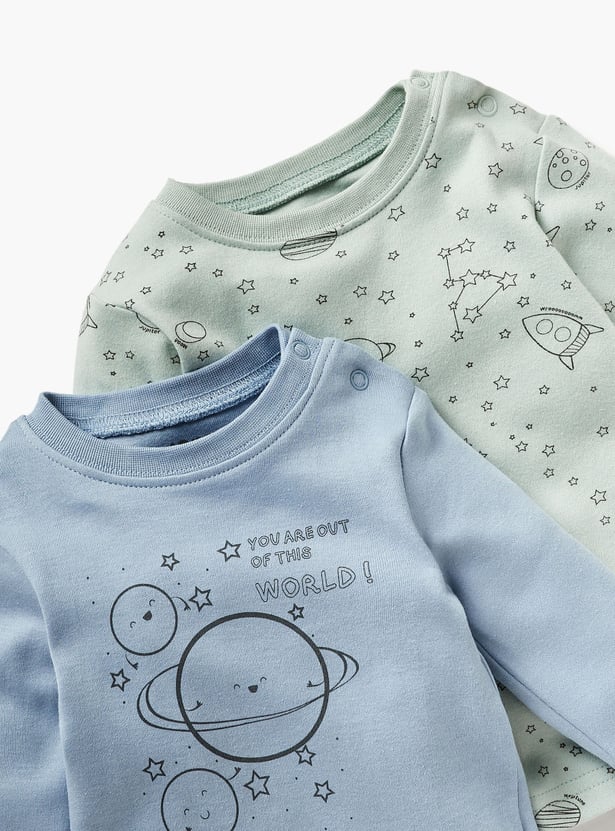 Juniors Space Print T-shirt with Pyjama - Set of 2
