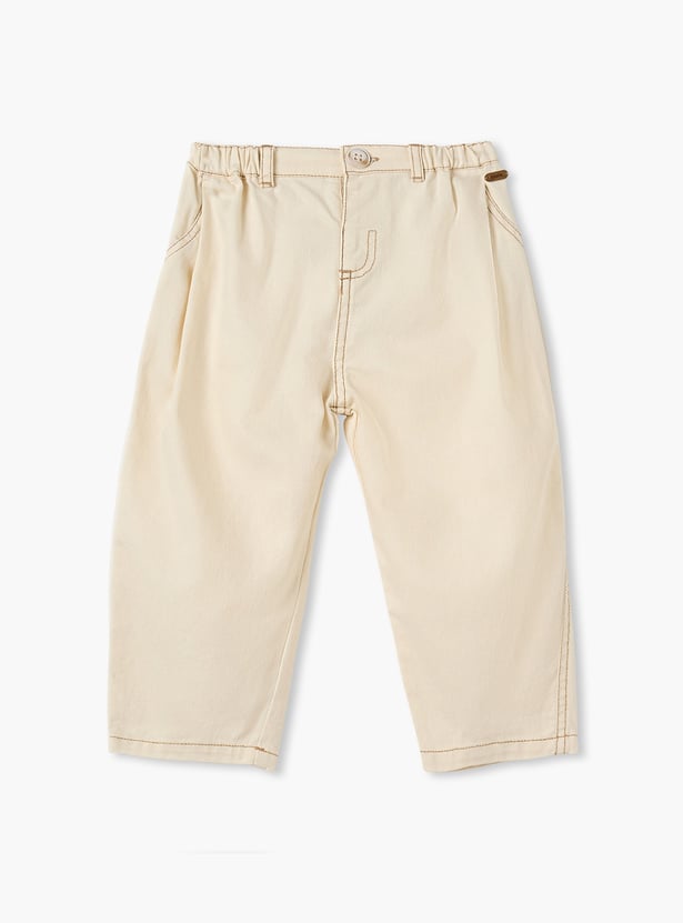 Giggles Textured Trousers with Button Closure and Pockets