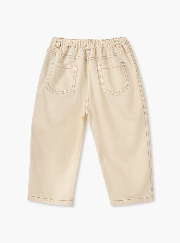 Giggles Textured Trousers with Button Closure and Pockets