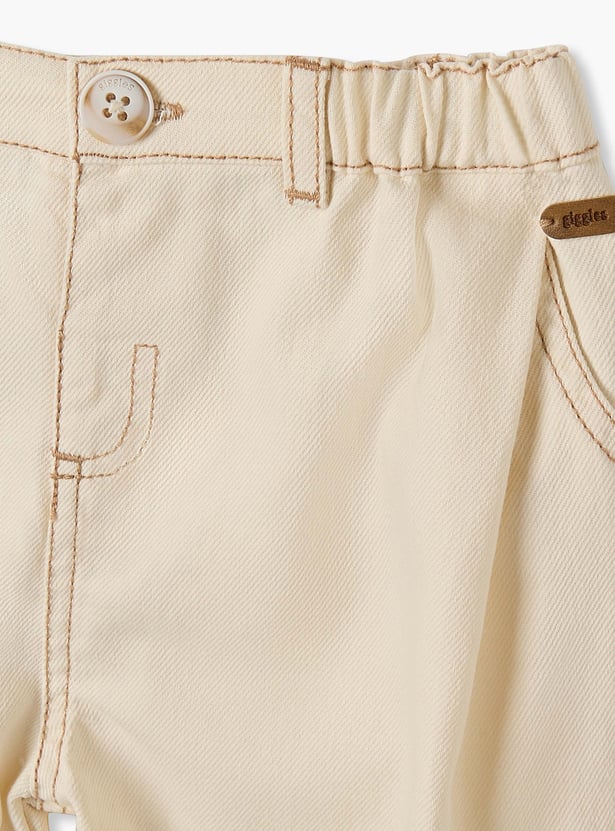 Giggles Textured Trousers with Button Closure and Pockets