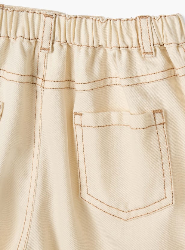 Giggles Textured Trousers with Button Closure and Pockets