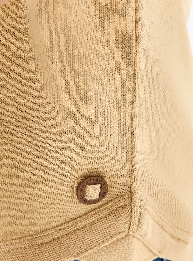 Juniors Textured Henley Neck T-shirt with Short Sleeves
