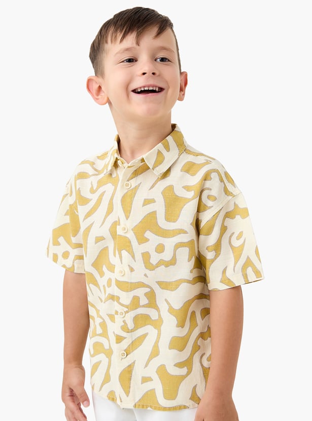 Juniors Abstract Print Shirt with Drop-Shoulder Sleeves