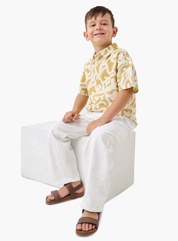 Juniors Abstract Print Shirt with Drop-Shoulder Sleeves
