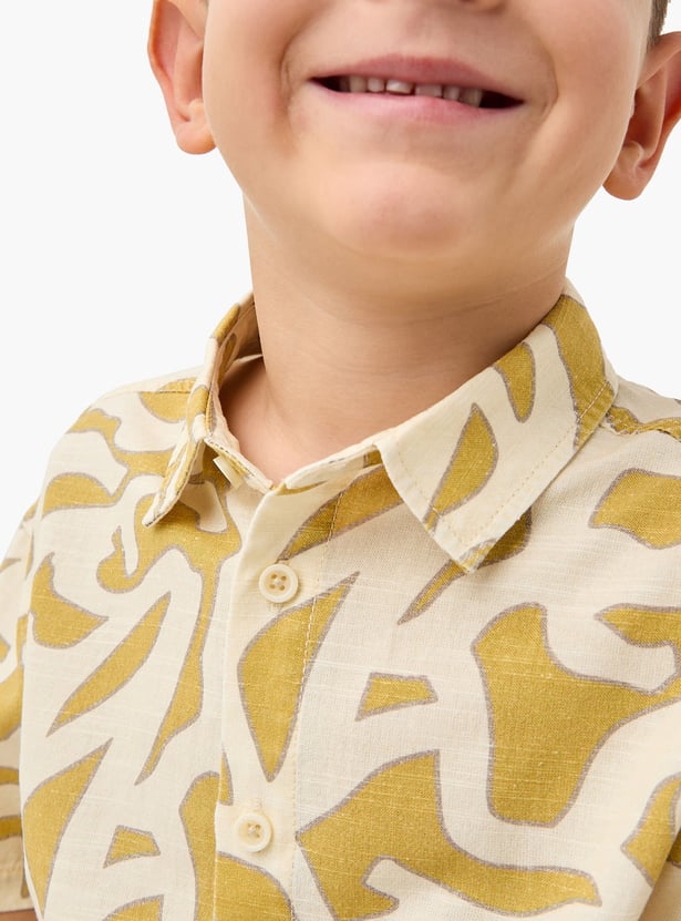 Juniors Abstract Print Shirt with Drop-Shoulder Sleeves