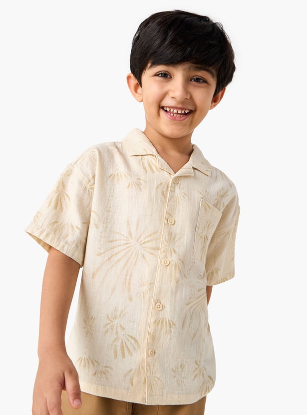 Juniors All-Over Print Shirt with Camp Collar