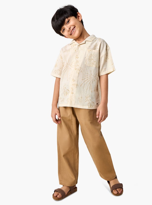 Juniors All-Over Print Shirt with Camp Collar