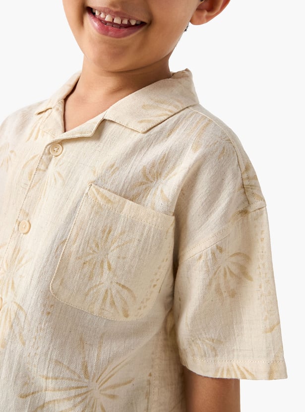 Juniors All-Over Print Shirt with Camp Collar
