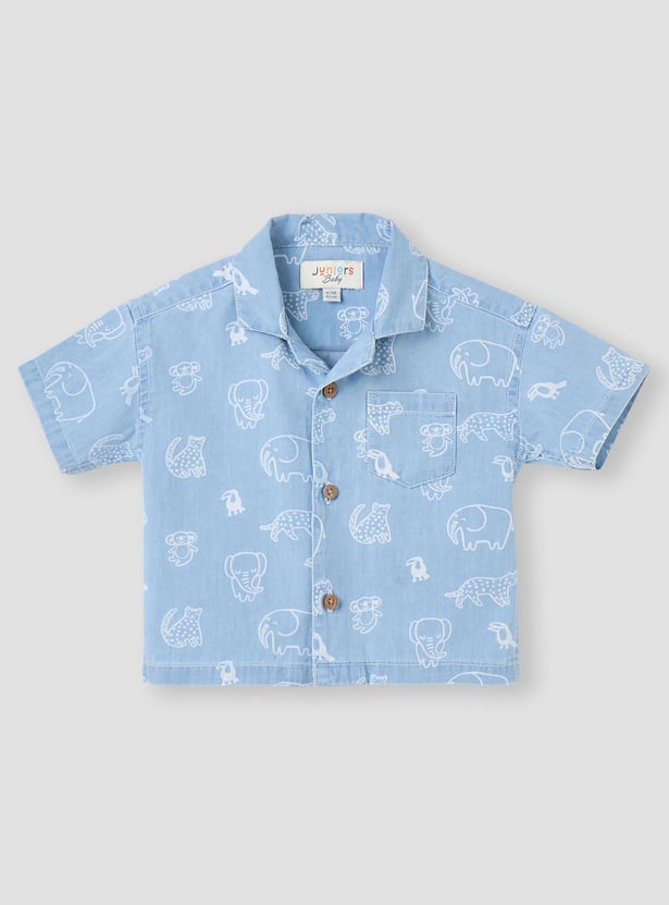 Juniors Animal Print Denim Shirt and Shorts Set