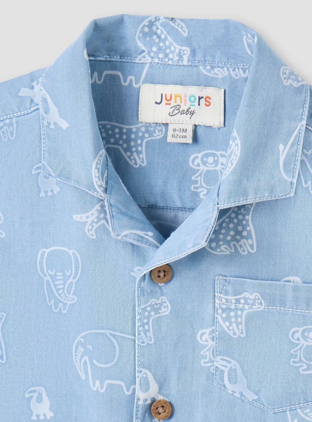 Juniors Animal Print Denim Shirt and Shorts Set