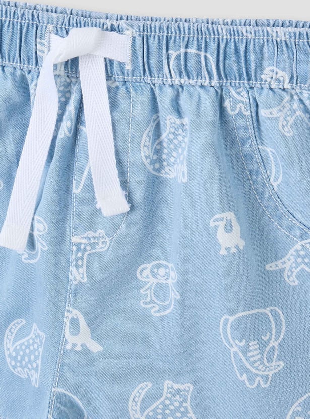 Juniors Animal Print Denim Shirt and Shorts Set