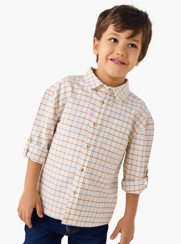 Juniors Checked Shirt with Pocket and Long Sleeves
