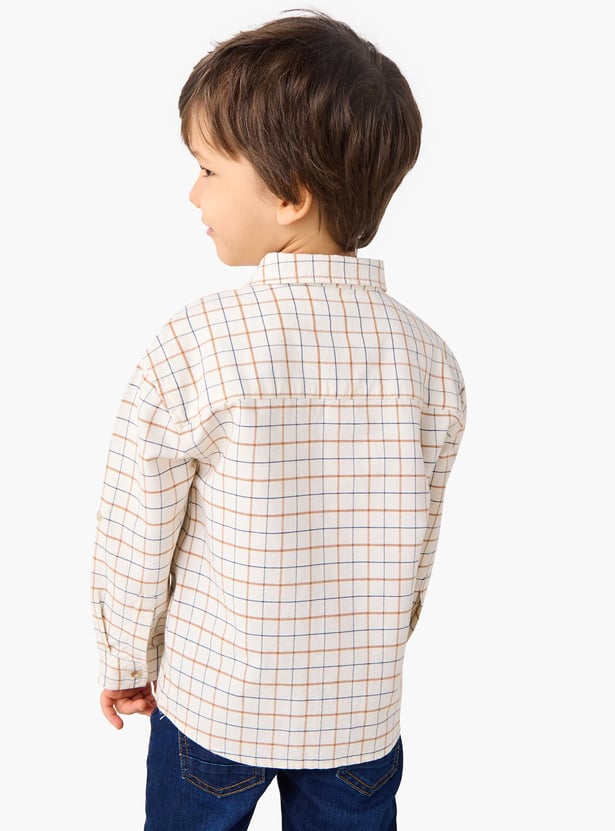 Juniors Checked Shirt with Pocket and Long Sleeves