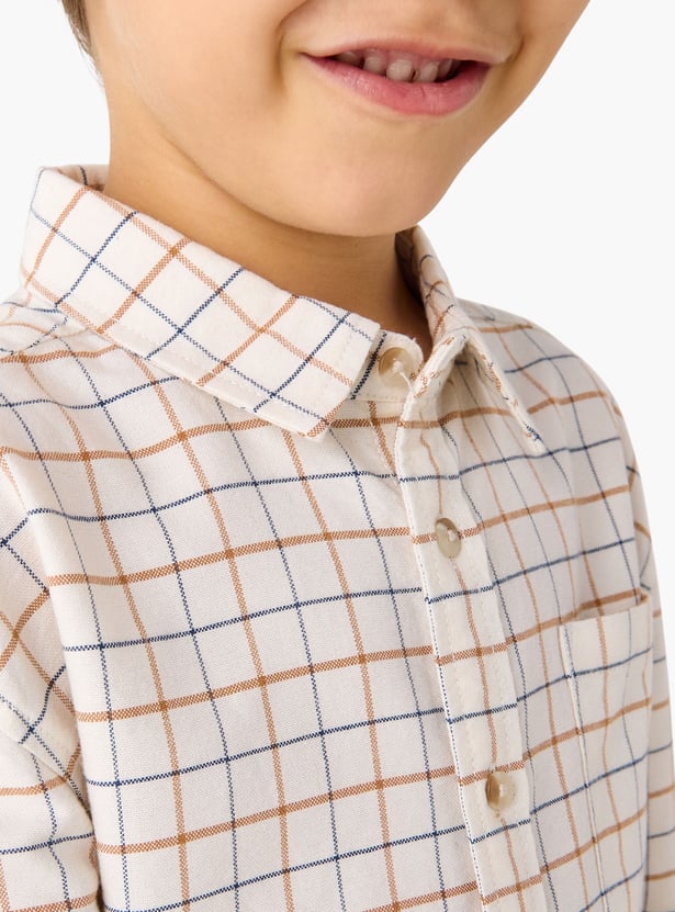 Juniors Checked Shirt with Pocket and Long Sleeves