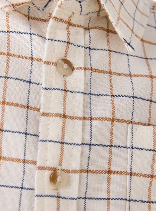 Juniors Checked Shirt with Pocket and Long Sleeves