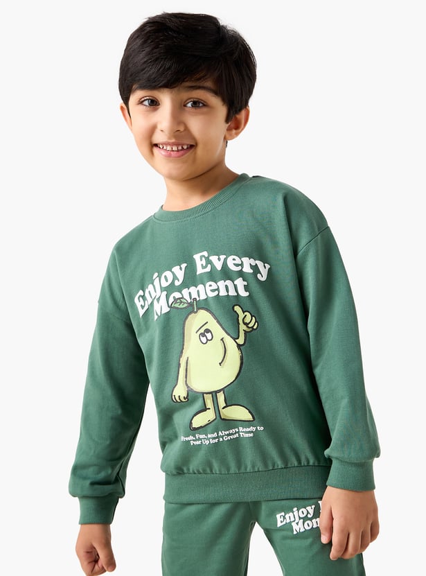 Juniors Printed Sweatshirt with Crew Neck and Long Sleeves