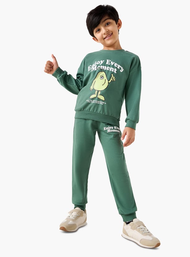 Juniors Printed Sweatshirt with Crew Neck and Long Sleeves