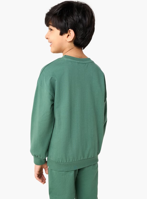 Juniors Printed Sweatshirt with Crew Neck and Long Sleeves
