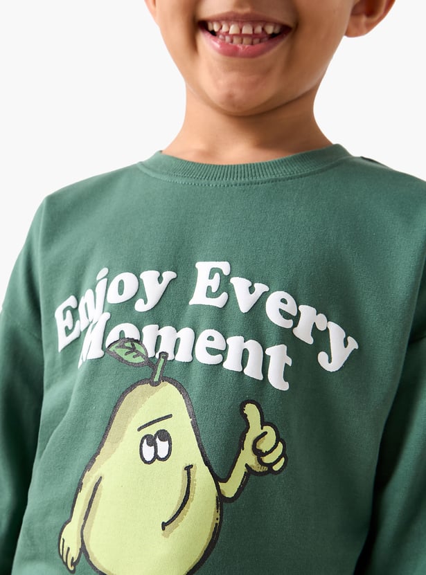 Juniors Printed Sweatshirt with Crew Neck and Long Sleeves
