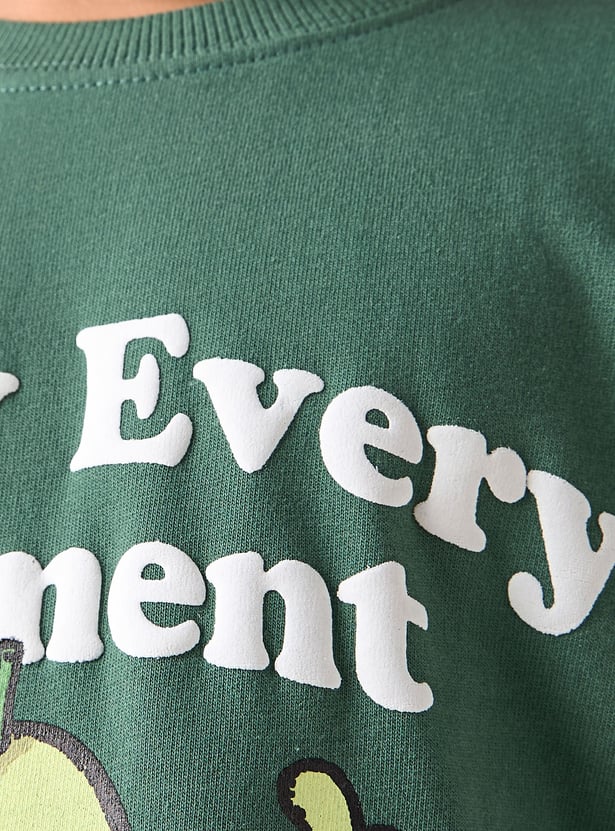 Juniors Printed Sweatshirt with Crew Neck and Long Sleeves
