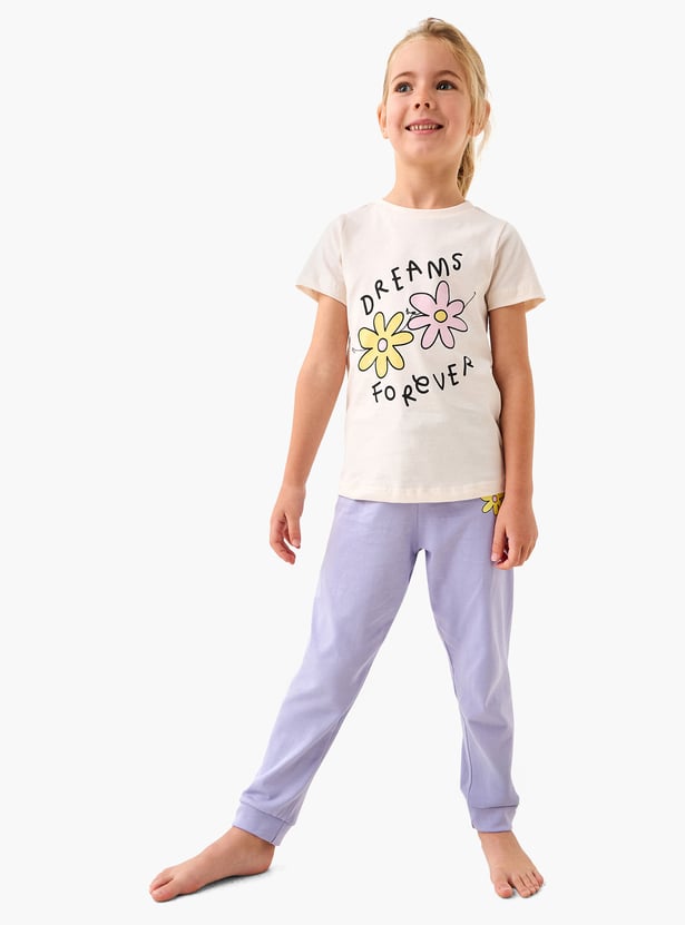 Juniors Floral Print T-shirt and Pyjama Set