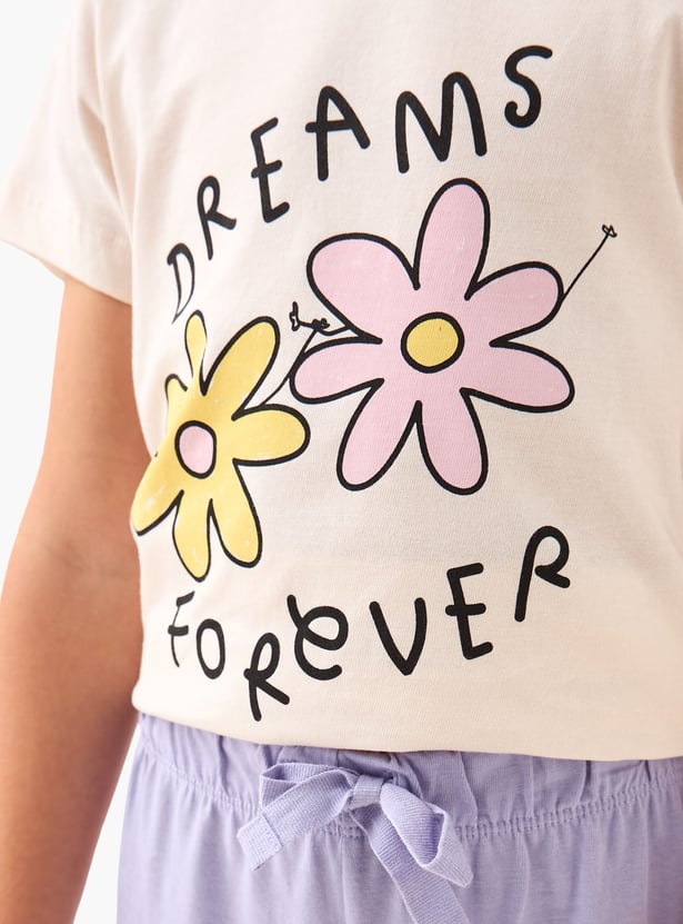 Juniors Floral Print T-shirt and Pyjama Set