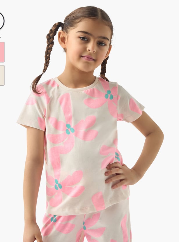 Juniors All-Over Floral Print T-shirt and Shorts Set