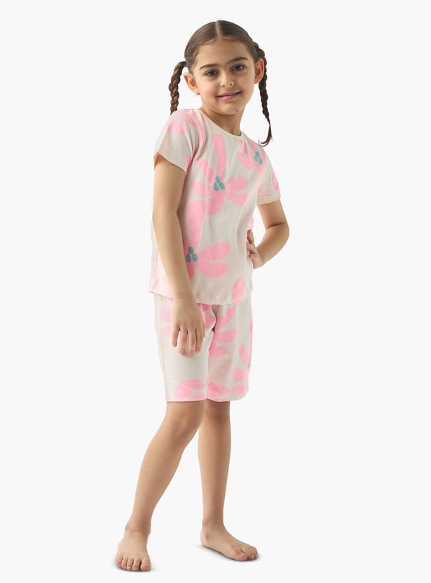 Juniors All-Over Floral Print T-shirt and Shorts Set