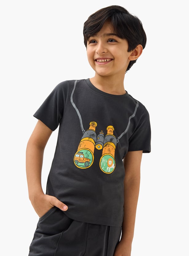 Juniors Binocular Print T-shirt with Short Sleeves