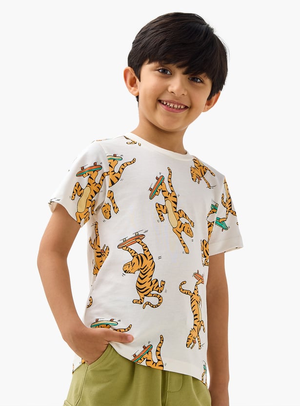 Juniors Tiger Print T-shirt with Crew Neck