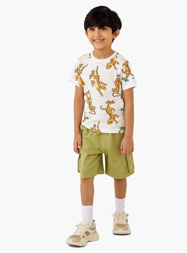 Juniors Tiger Print T-shirt with Crew Neck