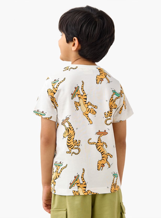 Juniors Tiger Print T-shirt with Crew Neck