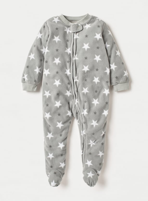 Juniors All-Over Star Print Fleece Sleepsuit with Zip Closure