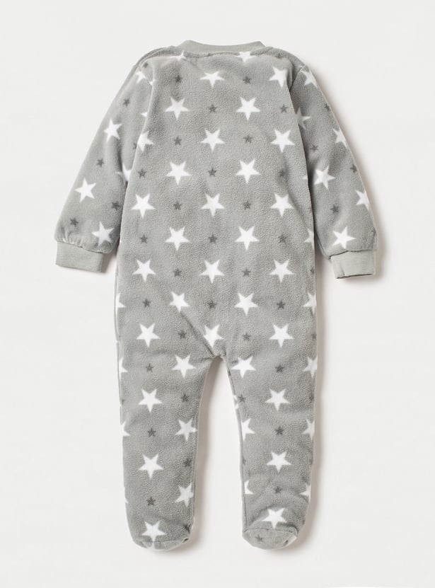 Juniors All-Over Star Print Fleece Sleepsuit with Zip Closure