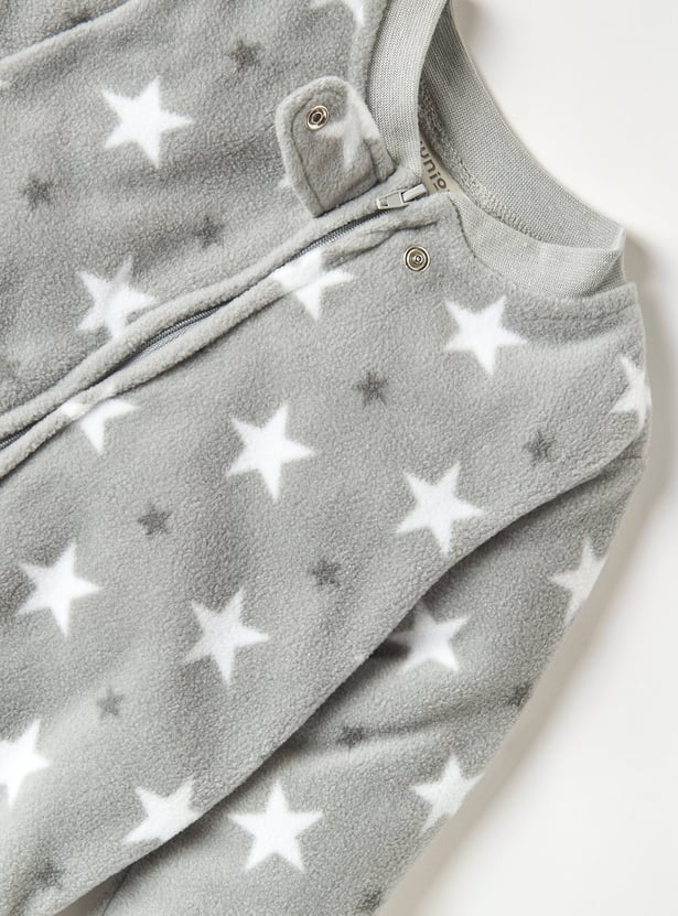 Juniors All-Over Star Print Fleece Sleepsuit with Zip Closure