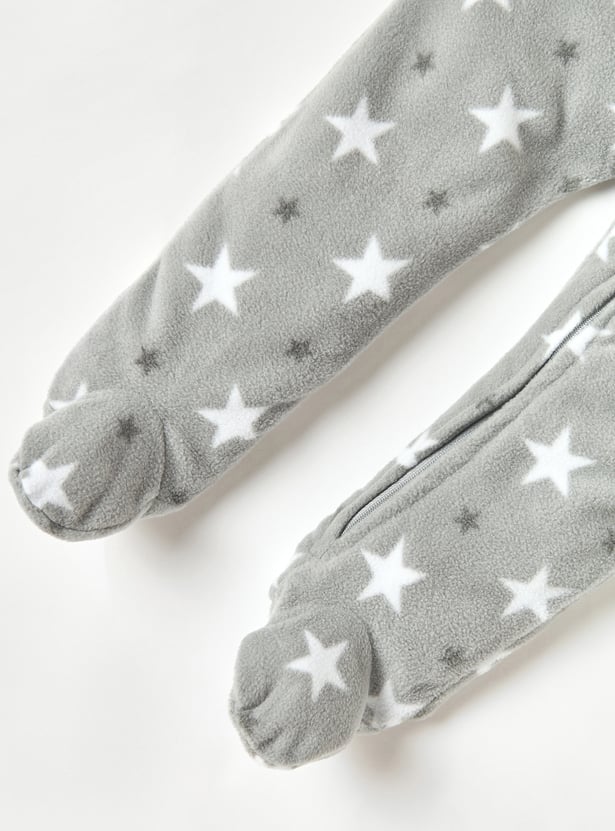 Juniors All-Over Star Print Fleece Sleepsuit with Zip Closure