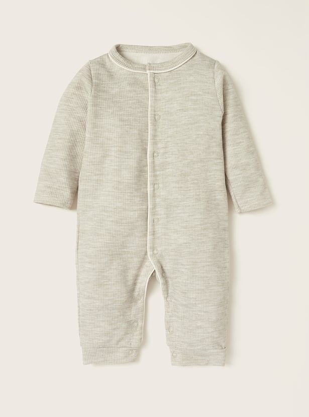 Juniors Ribbed Romper with Long Sleeves