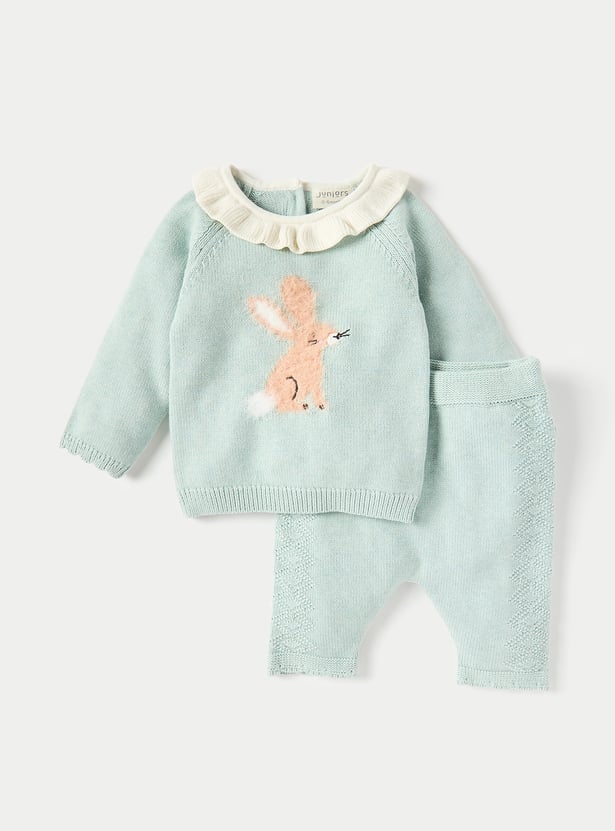 Juniors Bunny Textured Sweater and Elasticated Pyjama Set