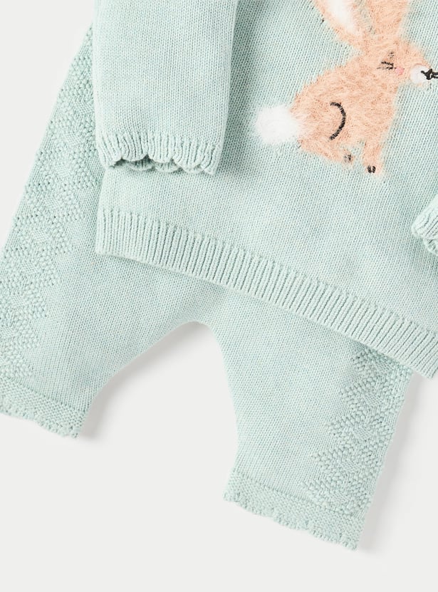 Juniors Bunny Textured Sweater and Elasticated Pyjama Set