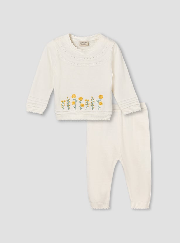 Juniors Embroidered Sweater with Pants Set