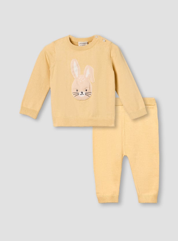 Juniors Bunny Embroidered Sweater with Pants Set